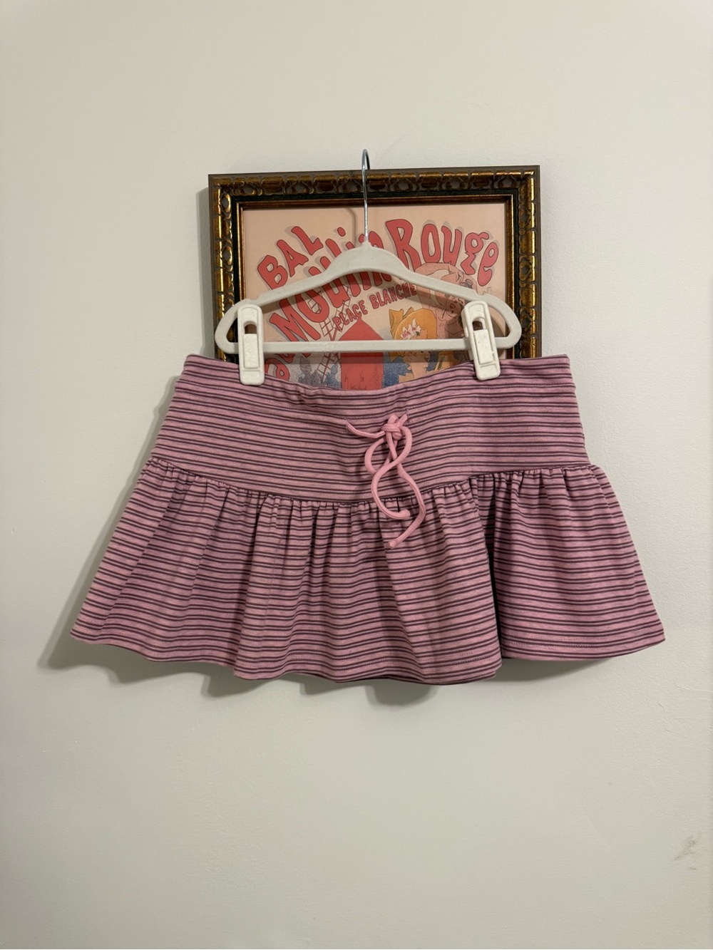 White Fox Boutique Pink Striped Ruffle Drawstring Mini Skirt